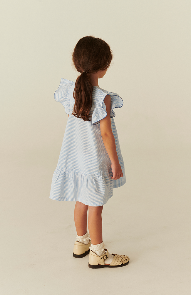 Seersucker Dress w/ Frill Sleeves - Sky Blue w/ Cream Stripe Copenhagen Colors Klänning