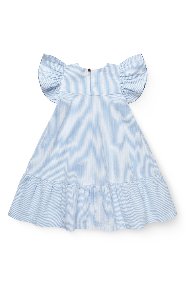 Seersucker Dress w/ Frill Sleeves - Sky Blue w/ Cream Stripe Copenhagen Colors Klänning