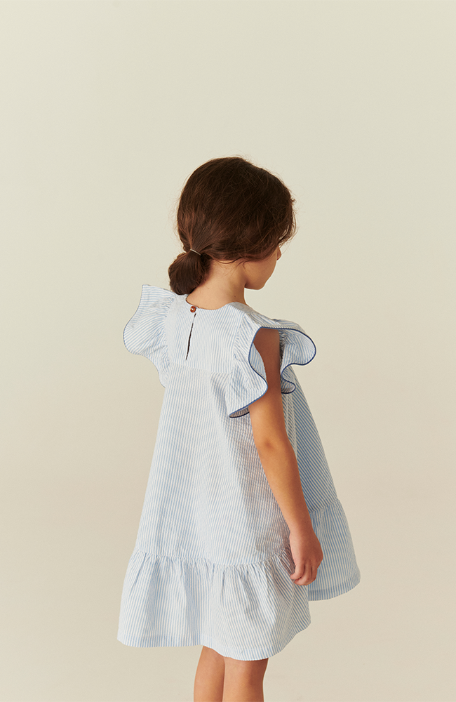 Seersucker Dress w/ Frill Sleeves - Sky Blue w/ Cream Stripe Copenhagen Colors Klänning