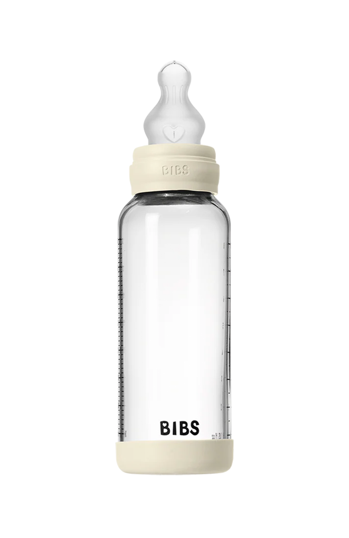 Baby Glass Bottle Set 240ml Silicone - Ivory Bibs Nappflaska