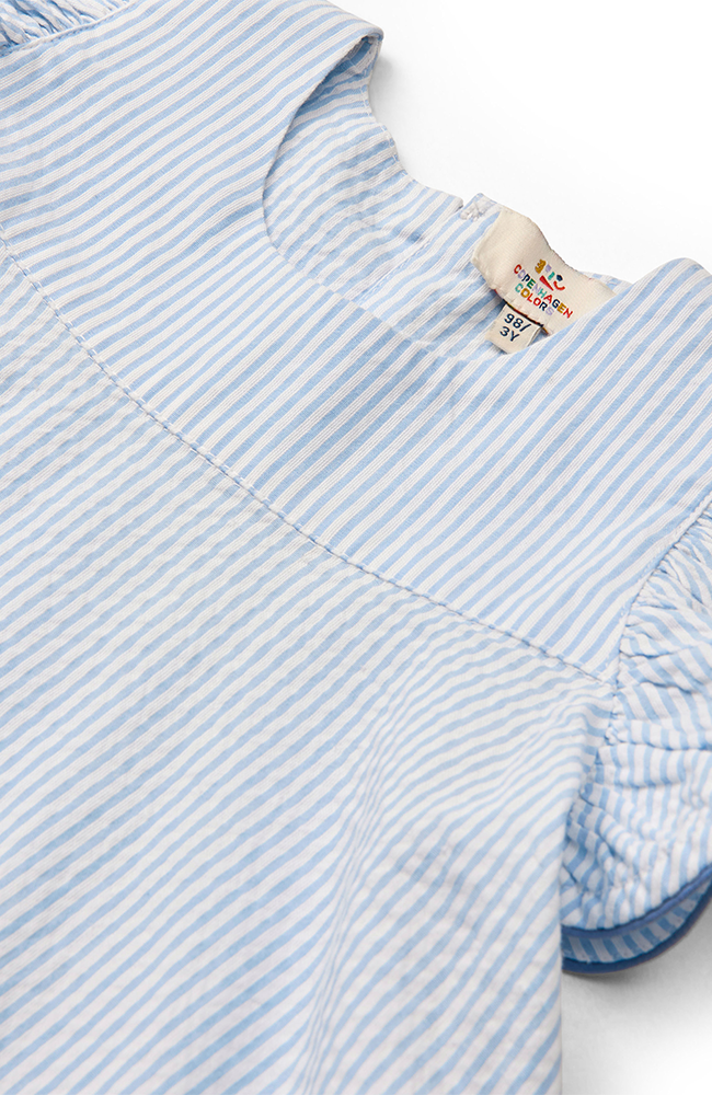 Seersucker Dress w/ Frill Sleeves - Sky Blue w/ Cream Stripe Copenhagen Colors Klänning