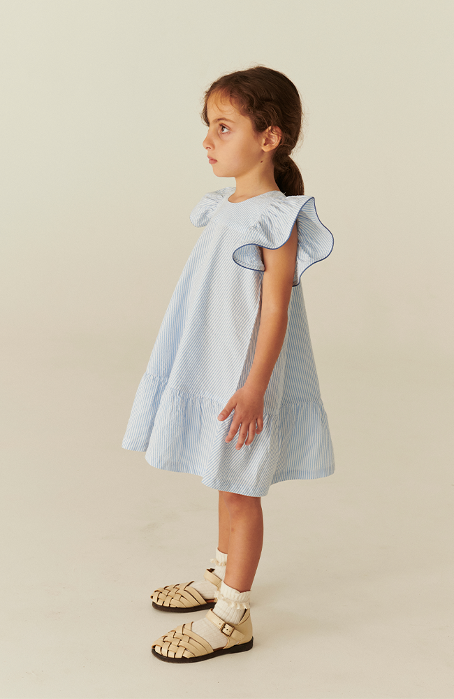 Seersucker Dress w/ Frill Sleeves - Sky Blue w/ Cream Stripe Copenhagen Colors Klänning