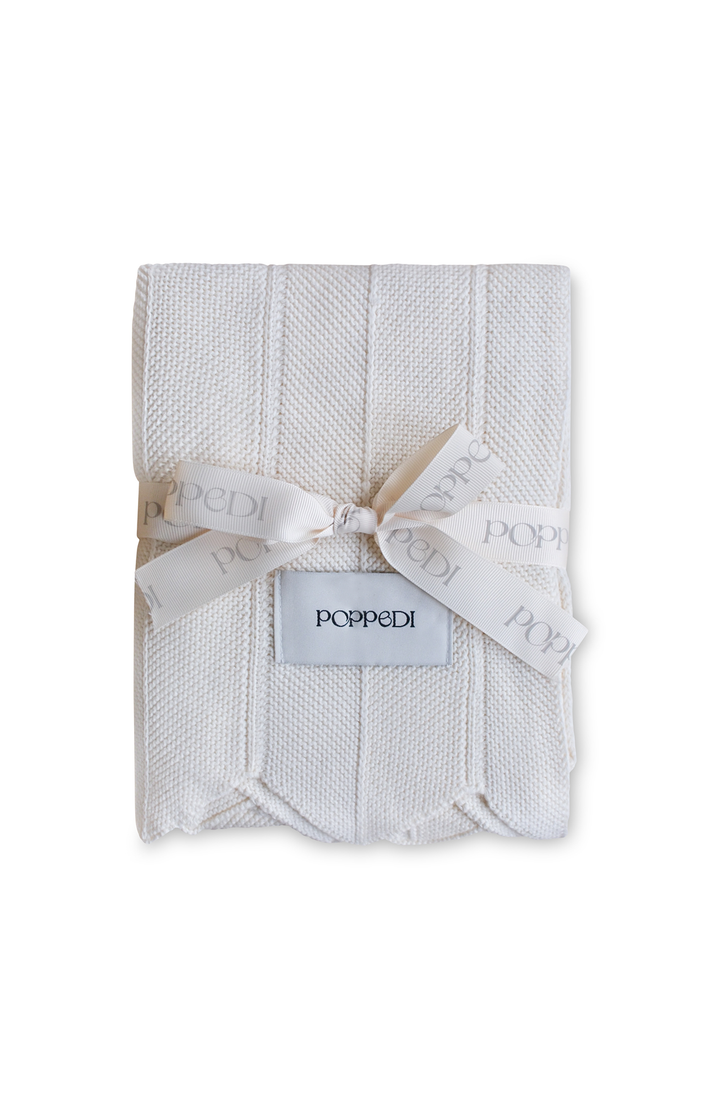 Chevron Knit Blanket - Off White Poppedi Filt