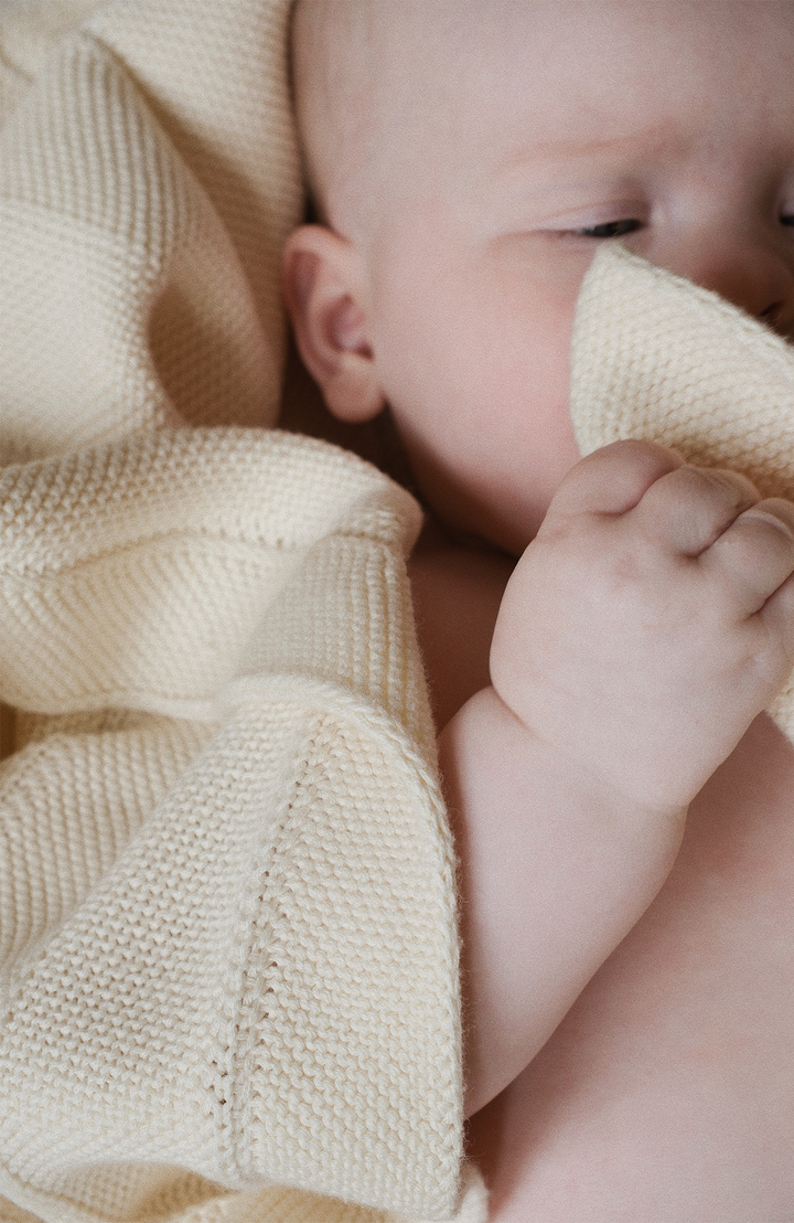 Chevron Knit Blanket - Off White Poppedi Filt