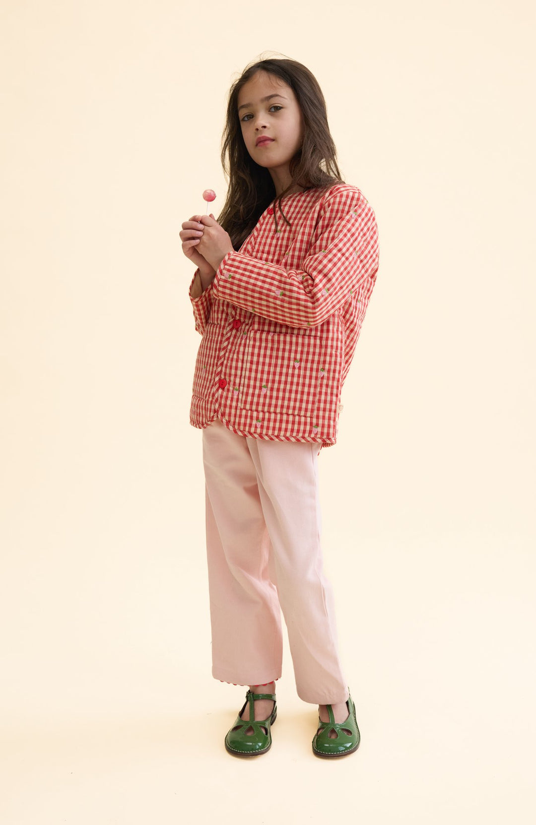 Molly Pineberry Jacket - Red-Pink Berry Gingham Flöss jacka