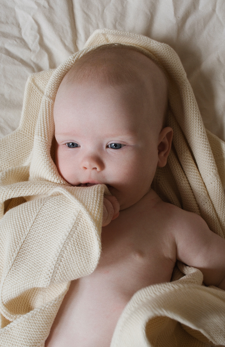 Chevron Knit Blanket - Off White Poppedi Filt