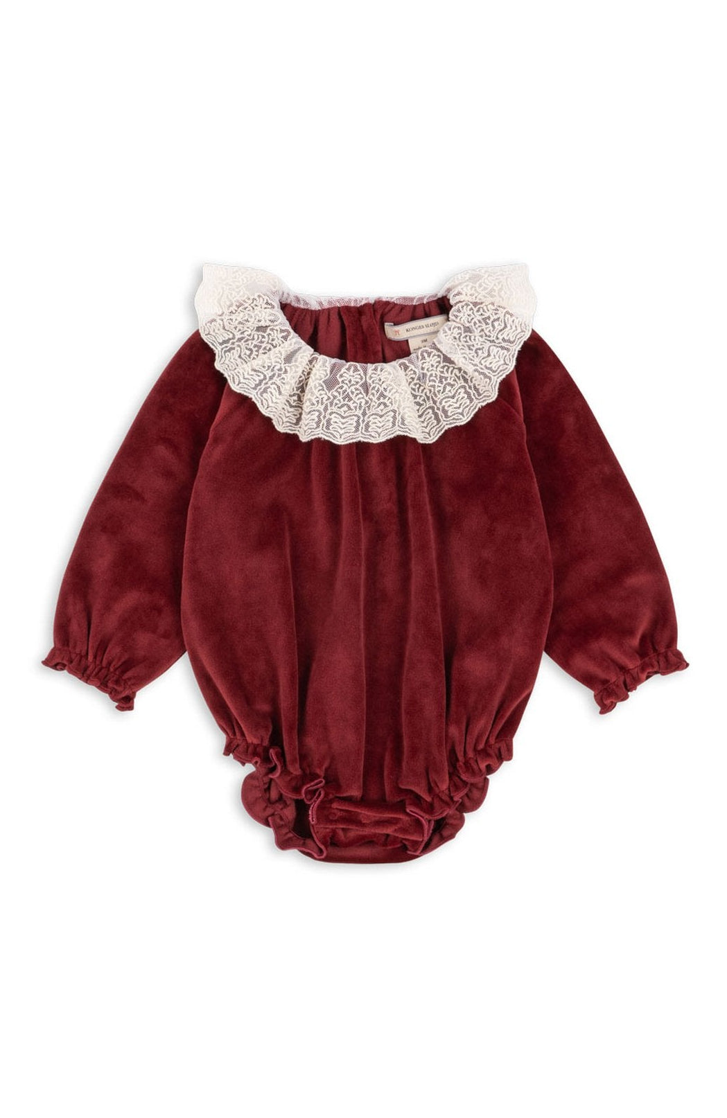 Venola-romper i sammet från Konges Slöjd, Red Dahlia, med spetskrage