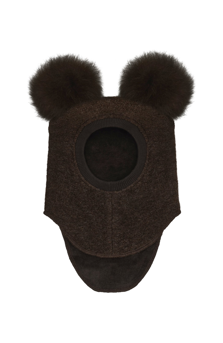 Balaclava Wool Alpaca Pompoms - Dark Brown Melange