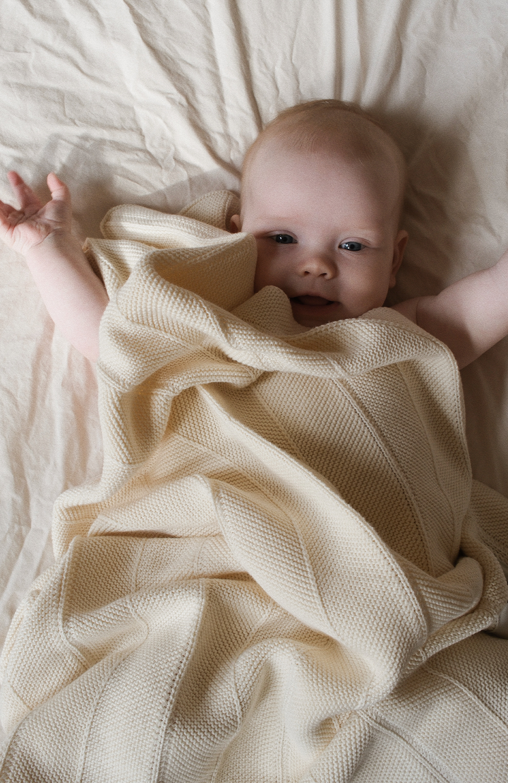 Chevron Knit Blanket - Off White Poppedi Filt