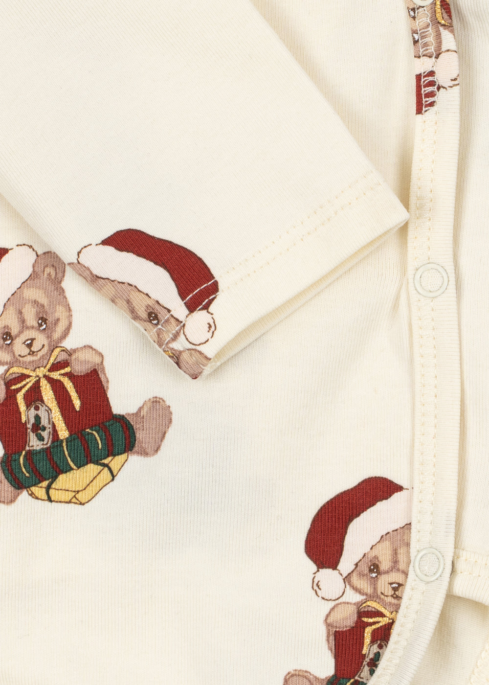 Närbild på tryckknapparna i omlottet på Basic newbornset