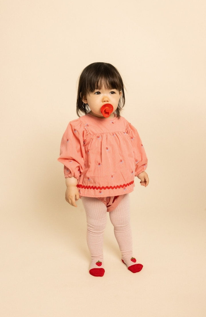 Sonja Romper - Pink Rose Gingham Flöss Romper