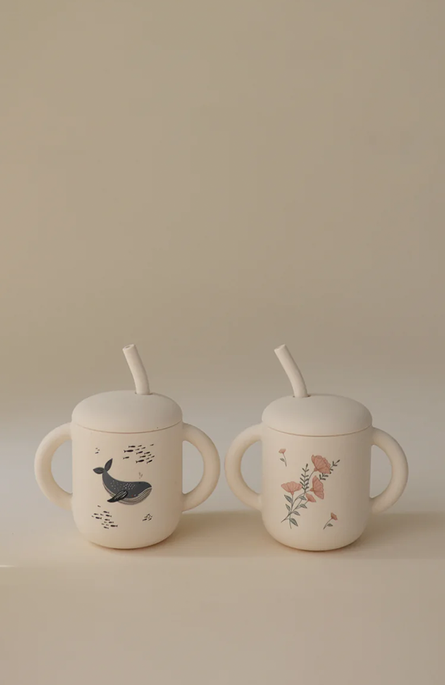 Silicone Training Cup + Straw - Whales