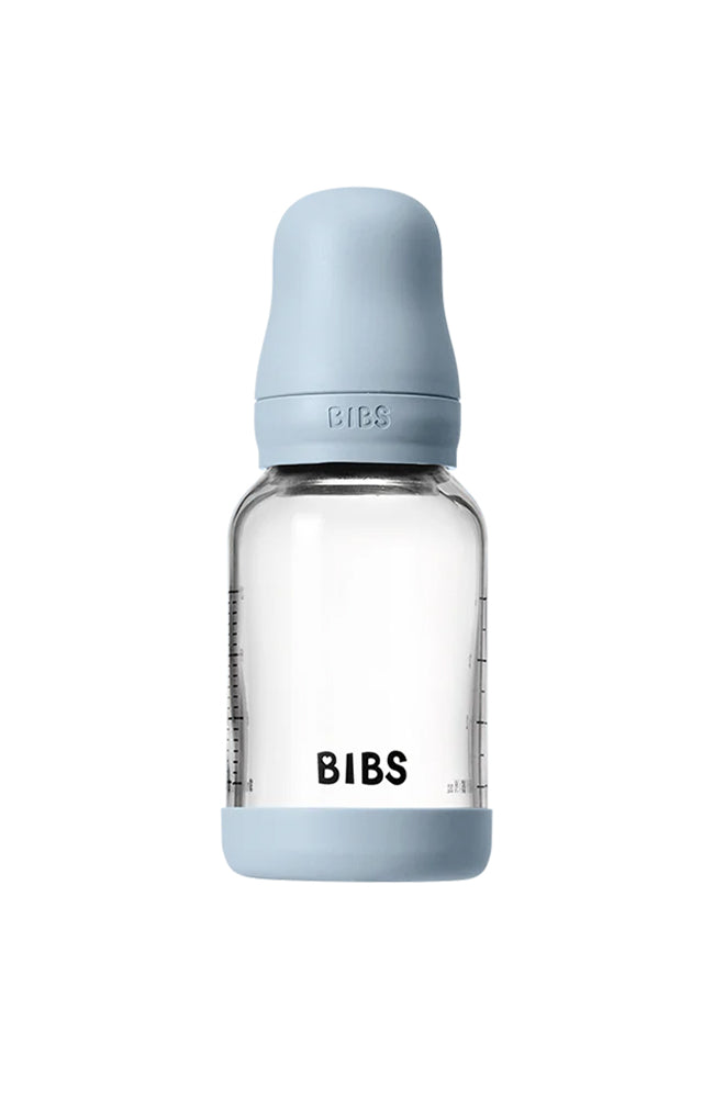 Baby Glass Bottle Set 120ml Silicone - Baby Blue Bibs Nappflaska