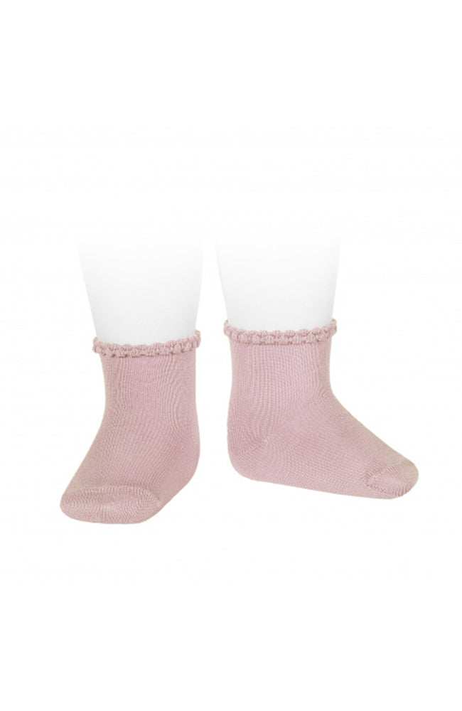Short Socks w/ Patterned Cuff - Pale Pink Condor Strumpor