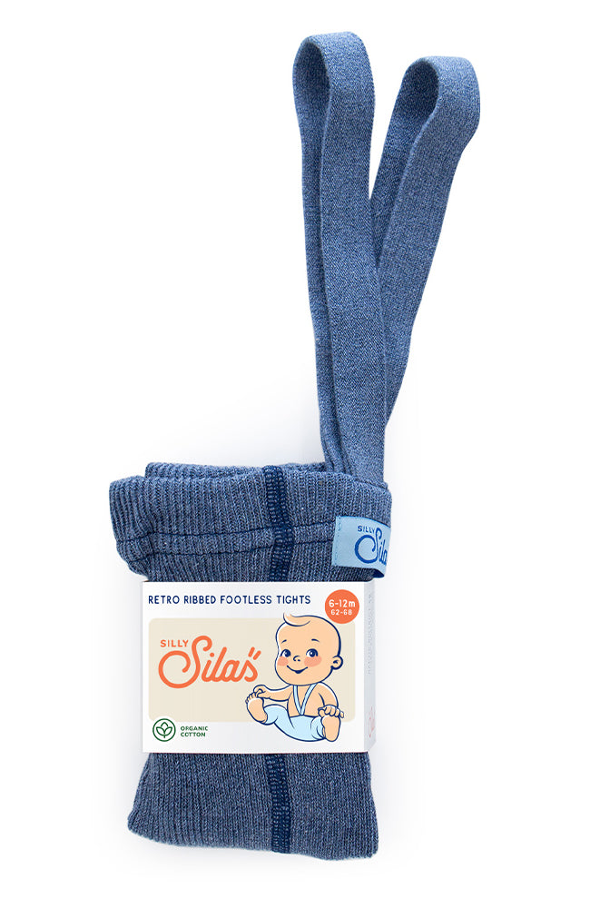 Footless Tights With Braces - Steel Blue Blend Silly Silas Tights